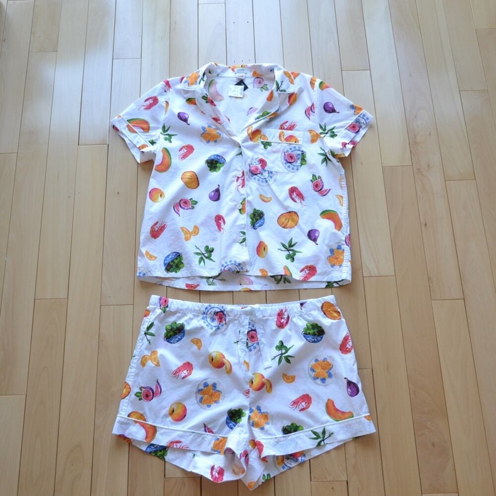 NWT J Crew Pajama Set Button Down Shirt and Shorts Size Large